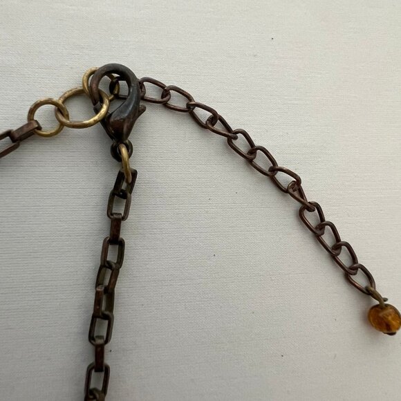 Boho Glass Beaded Fall Colors Red Orange Honey Amber Brass Tone Costume Necklace - Picture 8 of 8